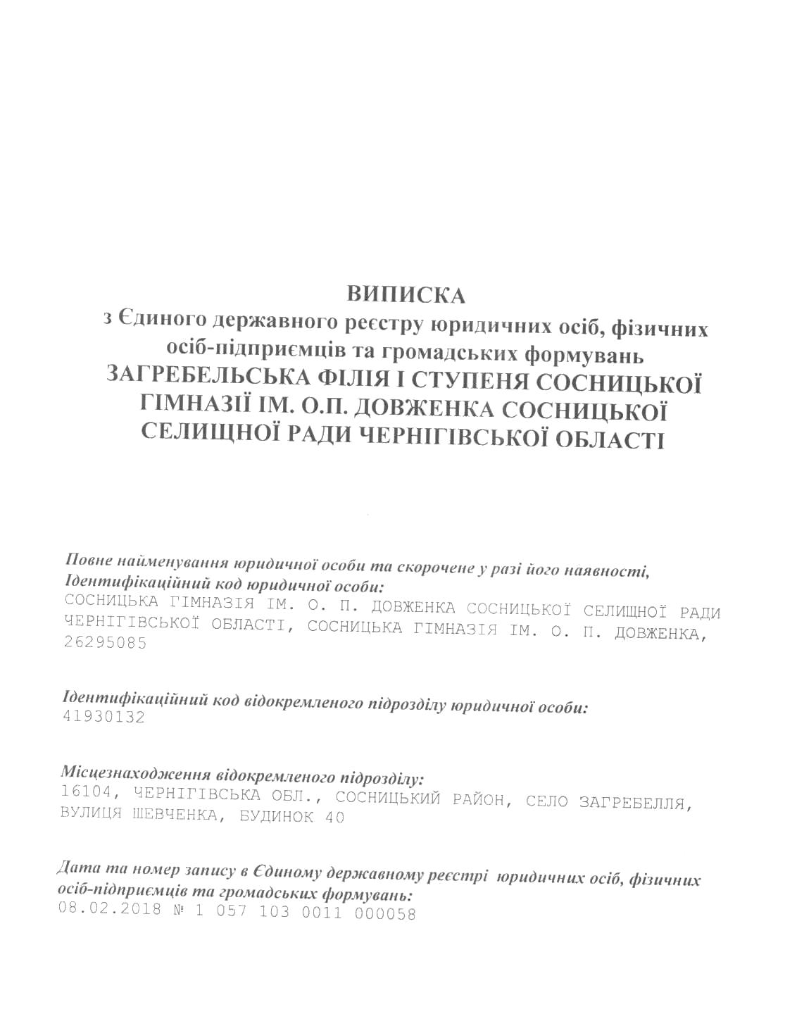Виписка з Єдиного державного реєстру :: Офіційний сайт Сосницького ...
